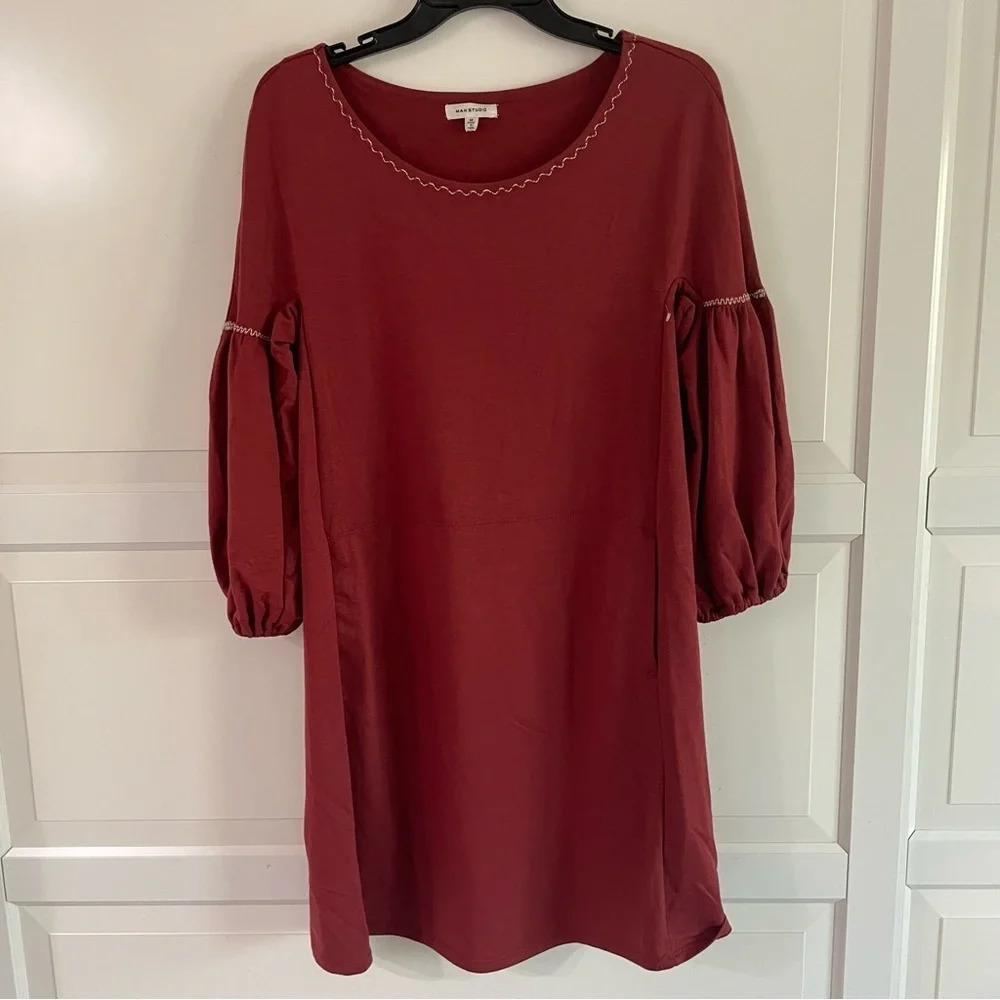 Max Studio bishop long sleeve knit dress rust red 15091